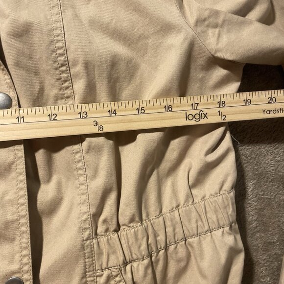 Old Navy Jacket Womens Medium Utility Tan Windbreaker Full Zip Buttons Cinched - Picture 6 of 7